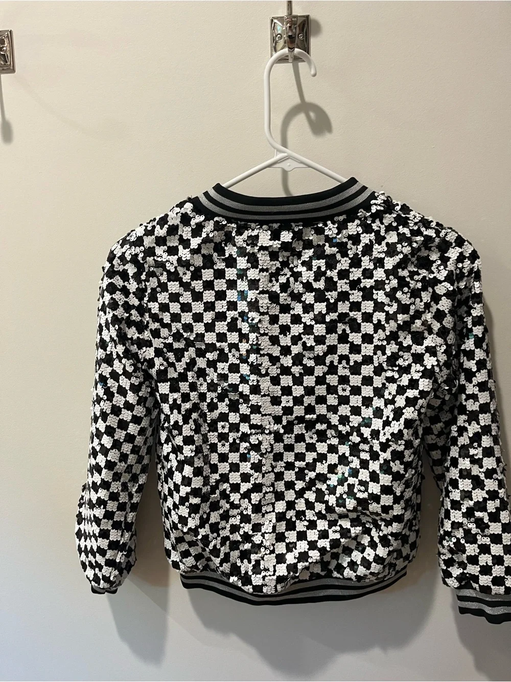 Lola + The Boys Black & White Sequin Checkerboard Bomber